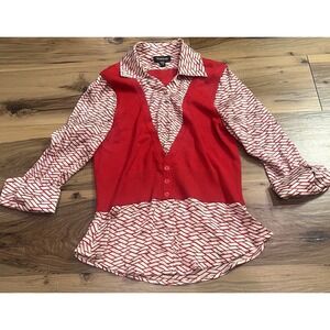 VTG Y2k Bebe Top Sweater Shirt Combo Red White M Office Preppy Retro University
